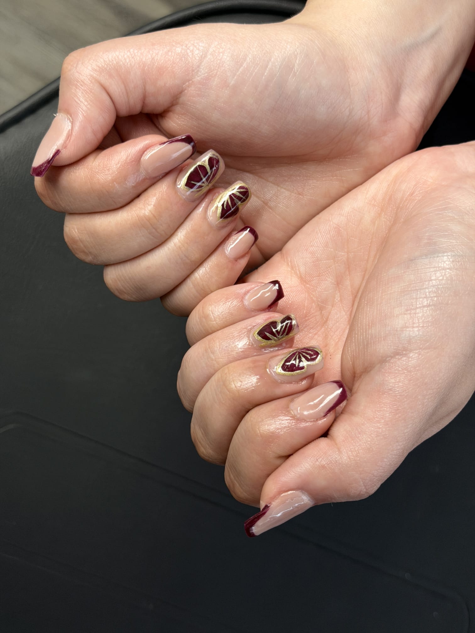 Burgundy & Gold Nail Art